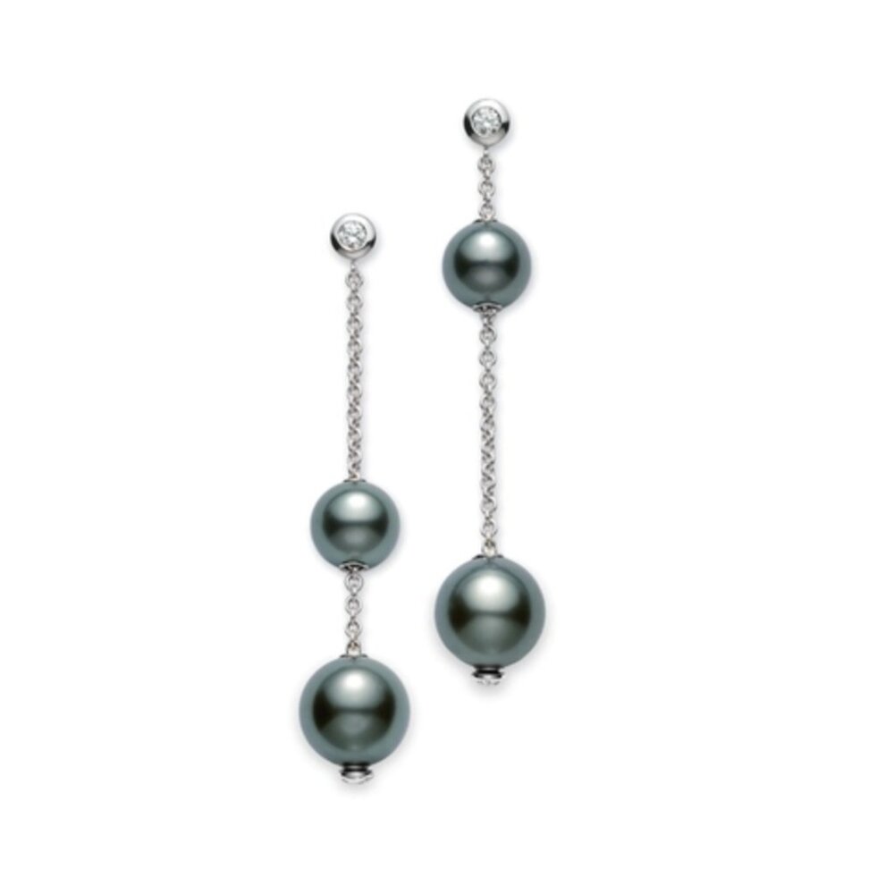 Authentic Mikimoto Diamond and black Pearl in motion Earrings 18K